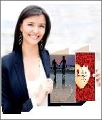 New greeting card writer holding greeting cards